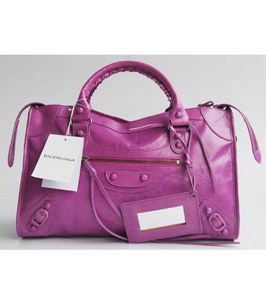 Balenciaga Giant City Light Viola borsa piccolo chiodo in pelle